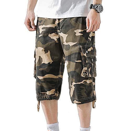 Mens Cotton Relaxed Fit Fit Outdoor Camouflage Camo Cargo Shorts Khaki Army 36