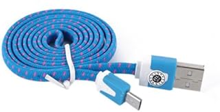 1Meter 2m 3m Long Micro USB Flat Braided Noodle Data Charger Cable Lead for Samsung Galaxy S3 S4 S5 S6 S7 Edge J7 J5 A3 Samsung Neo Samsung Note Note 2 Note 3 Note 4 Note5 HTC M9 (1Metre, Blue)