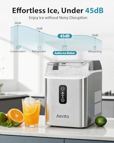 Image of Aeitto Nugget Ice Maker Countertop, 42lbs /24H Ice Machine with 1.5L Water Tank, Rapid Ice Release in 6 Mins, Self-Cleaning Pebble Ice Maker with Basket and Scoop for Home Office RV and Party, Silver