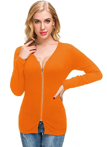 Image of Afibi Women V Neck Zip Front Long Sleeve Casual Top Blouse Shirt /Cardigan