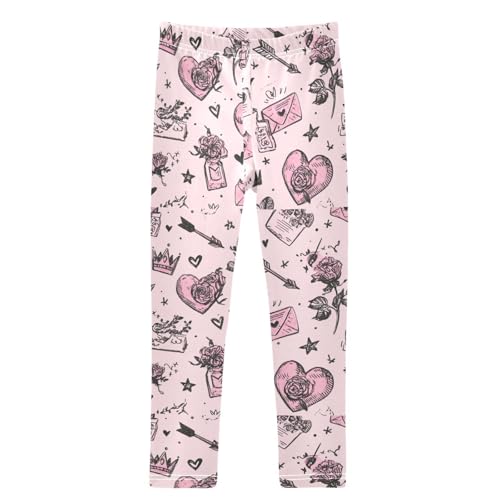 Boccsty Pink Hearts Roses Envelopes Girls Leggings Kids Yoga Pants Dance Active Tights 4T