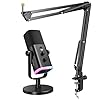 FIFINE Dynamic Gaming Mic and Microphone Arm Stand Kit, PC Computer Streaming Mic with RGB Light, Mute Button, Suspension Boom Scissor Mic Stand Bundle for Recording, Podcast, Voice-Over (AM8+CS1)