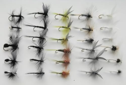 Lot de 30 mouches sèches sans ardillon pour pêche à la truite, 10 variétés, tailles mixtes 12 à 16