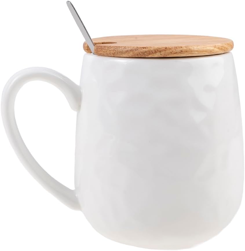 Mug Cat - 3D Relief - Happy Cat - Porcelain, Wood, Metal - 380 ML - with Lid and Spoon - Coffee, Tea, Chocolate, Cappuccino Cup - Original Gift Idea