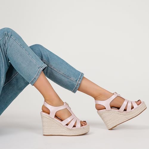 Image of Womens Front Zipper Espadrille Wedge Sandals Dressy, High Heel Platform Sandals Open Toe Slingback, Comfy Sexy Summer Wedges Sandals
