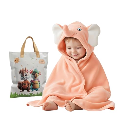 Image of Ultra-Soft Baby Hooded Towel - 100% Cotton Wrap Your Little one in Softness and Joy, Hypoallergenic & Super Absorbent Bath Wrap for Newborns & Toddlers | Cute Animal Design,(0-5Years) (Peach Elephant)