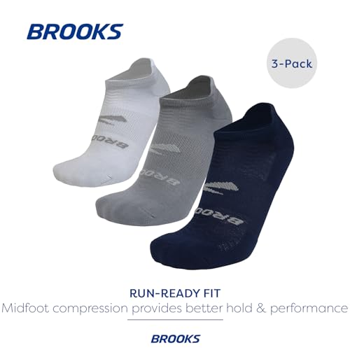 Brooks Run-In No Show Socks I Men & Women Performance Athletic Running Socks I Comfort Fit (3-Pack Set)3