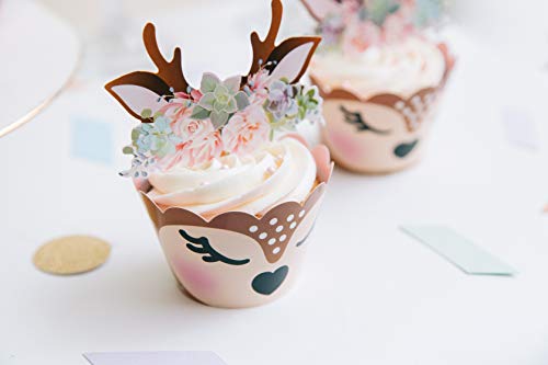Woodland Baby Shower Cupcake Wrappers And Toppers - 24 Sets - Woodland Deer Birthday Party Decorations - Wild One Party Supplies (Woodland Deer) #TOP5