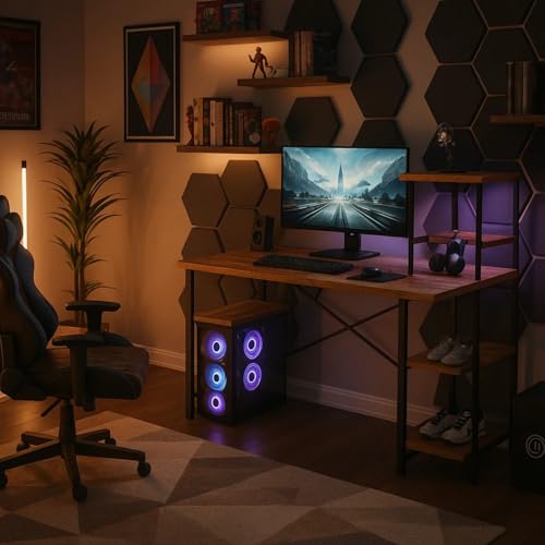 Image of TEKAVO Homik Gaming Table | Study Table with Bookshelf | Computer Table for Home Pc| (120x50x75 Cm) | Black | DIY