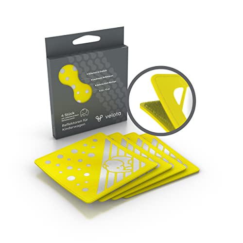 velota Lot de 4 réflecteurs Velcro pour poussettes, remorques et roues - Sécurité dans l'obscurité - Montage Velcro facile - Accessoire de poussette Cover