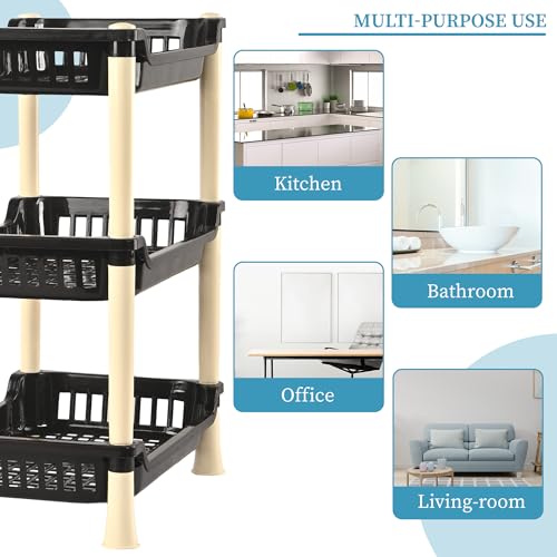 Image of Kuber Industries Plastic Shelf Rack for Storage | Multipurpose Three Layer Storage Organizer Rack for Household, Office, Bedroom, Kitchen, Living Room - Brown