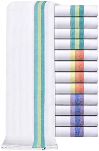 Set of 12 Herringbone Weave Tea Towels - 100% Ring Spun Cotton - Extra Absorbent & Heavy Duty - Hanging Loop - Lint Free - 50 x 70cm