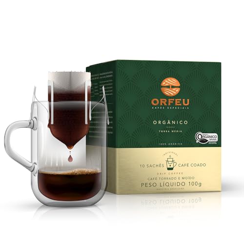 Orfeu Café Orgânico Drip Coffee, 100% Arabica, Torra Média, 10 sachet, 100g