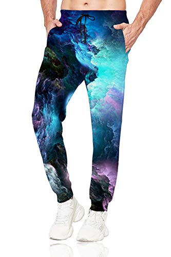 Belovecol Mens Joggers Pants 3D Galaxy Sweatpants with Two Side Pocket Drawstring for 80s Themed Party Casual Jogging Sports Outdoor Street M