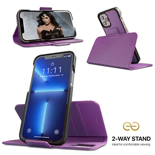 Image of dreem Fibonacci Compatible with iPhone 13 Pro Max Wallet case / 2-in-1 Shockproof case and Detachable Vegan Leather Folio, MagSafe Compatible, RFID Protection [Purple]