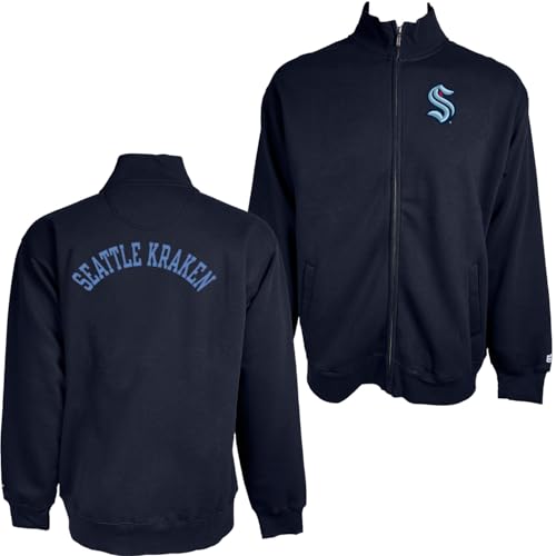 Blue 84 Seattle Kraken NHL Officially Licensed Full Zip Sweatshirt Twill Embroidery Front/Back, Large Team Color