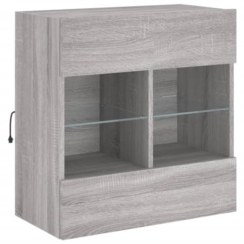 Vorpalize Mueble de TV flotante con luces, madera Sonoma, 58,5 x 30 x 60,5 cm, diseño moderno
