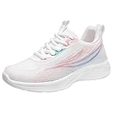 Zapatos de mujer zapatillas mujer malla transpirable zapatos deportivos mujer zapatos deportivos fondo plano no resbalón material exterior Colorblock Lace Up Zapatos de mujer, Rosa., 41 EU