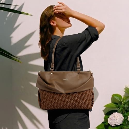 Image of EXOTIC Virelle Textured Dual Panel Handbag for Women | Spacious Multi-Compartment Carryall | Shoulder Carry with Adjustable Sling Strap | Premium PU Leather Purse