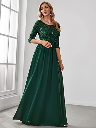 Ever-Pretty Women's Elegant A Line Crew Neck Half Sleeve Sequin Evening Dress 006833