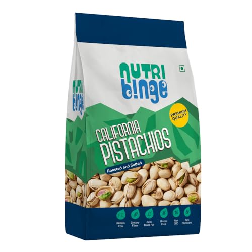 Image of NUTRI BINGE Premium California Roasted & Salted Pistachios | 500 g | Pista Dry Fruit | Resealable Pack | Rich in Protein & Fibre | Boost Immunity | Gluten Free