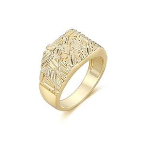 14k Gold Plated Rough Textured Cookie Nugget Rings Smashed Vintage Square Nugget Pinky Ring Men/Women Unisex