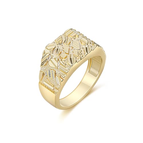 14k Gold Plated Rough Textured Cookie Nugget Rings Smashed Vintage Square Nugget Pinky Ring Men/Women Unisex