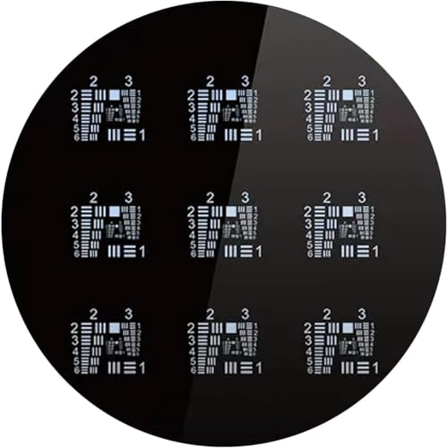 oiakus Round Microscope Resolution Test Chart, 2-5 Groups Positive/Negative Calibration Board, Accuracy ±0.5μm, Up to 90% Transmittance, for Industrial, Security Applications, Vision Inspection