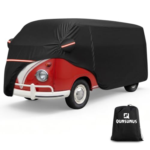 Image of QUNSUNUS Car Cover for VW Bus T1 T2 T3 1950-1992, Waterproof VW Bus Cover with Cotton Lining, All Weather VW Van Cover with Straps and Zipper for Wind, Sun, UV and Dust Protection