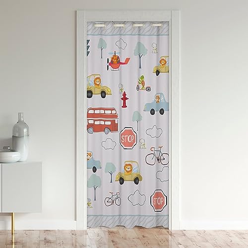 Cortina para puerta de coches para niños, 1 panel, 52 pulgadas de ancho x 80 pulgadas de largo, cortina de puerta de vehículo de acuarela de autobús de dibujos animados para puerta de armario, sala de