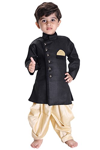 JBN Creation Boys' Black Cotton Blend Sherwani Style Kurta Set(VASBSW120GO_28)