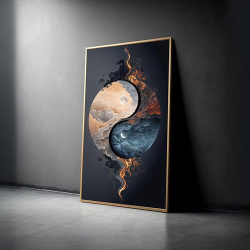 Toile nature spirituelle lune yin yang peinture d'art sur cadre en bois