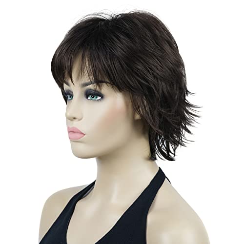 Lydell Short Layered Shaggy Wavy Full Synthetic Wigs (Chestnut Brown) - Thumbnail 3