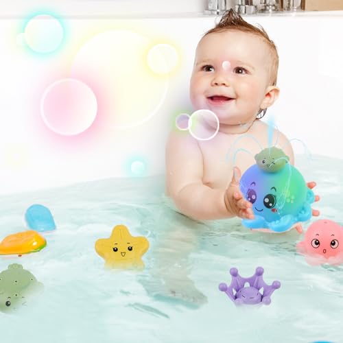 Jouets de Bain Bébé, Jeux de Bain pour Bebe Enfant 1 2 3 4 Ans,Jouets de Bain Lumineux pour Bébé, Jouet d'Arroseur d'eau Poisson,Jeu d'eau Poulpe de à Jet avec LED pour Les Enfants – vue 2