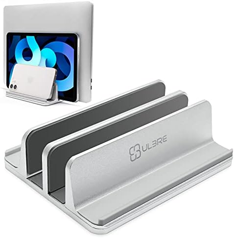 Amazon Com Ulbre Vertical Laptop Stand For Desk Aluminum Heavy Duty 4 Slots Adjustable Laptop Holder Macbook Stands Compatible All Ipad Surface Samsung Hp Chromebook Ipad Pro Air Upto 17 5 Silver Electronics