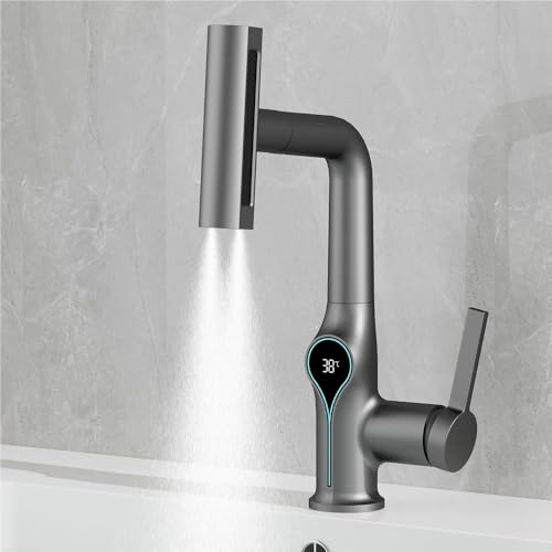 Mitigeur de lavabo extractible avec affichage de température LED et jet cascade - 8