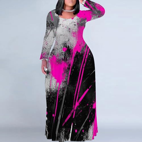 Image of PinkPatty Women's Plus Size Long Sleeve Maxi Dresses T Shirt Boho Sundress Fall Dress with Pockets