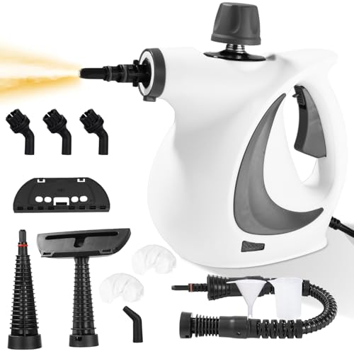 Zaxiva Dampfreiniger, 1050 W Dampfreiniger Handgerät mit 12 Zubehör, 3,2 bar Dampfdruck Hand Steam Cleaner, Multifunktional Handdampfreiniger für Alles Boden Küche Badezimmer Fenster Auto Sofa Teppich
