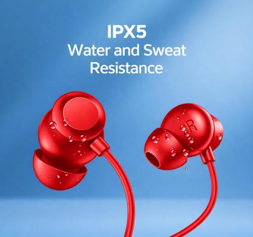 Image of Original Neckband for OnePlus Z3 Earbuds with Quick Charging Soft Silicone Band and Bass Boost Audio (Red)