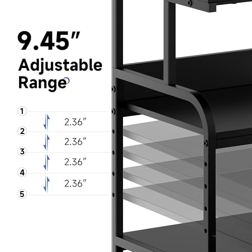 Image of Printer Stand, 20x16x28'' Metal Printer Table with Wheels, 3 Tier Rolling Cart with Adjustable Storage Shelf, Space Saving 3D Printer Desk for Home Office, Mini Fridge & Heat Press Stand, Black