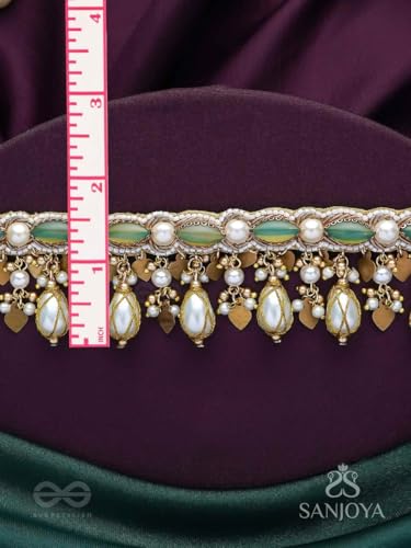 Image of SANJOYA BY EVERSTYLISH Haridvarna Gilded Meadow Finery Pearls, Stones And Beads Hand Embroidered Necklace Lightweight Jewelry For Women | Party, Festive, Wedding & Gifting