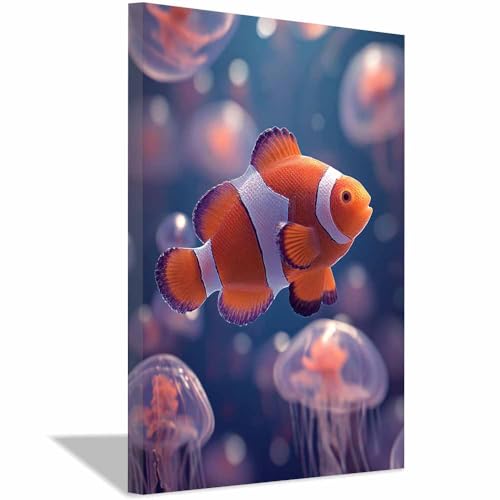 Impression sur toile poisson clown violet CUDAOO cadre 60x90cm