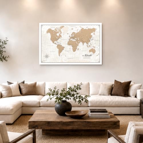 Image of IPIC Vintage World Travel Map with Pins, World Map Pin Board, Size 42x28 in