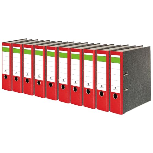 Conipa 10 Stück DIN A4 Ordner Rot (8cm breit) 2-Ringe-Meachanik [MADE IN GERMANY] für 600 Blatt (grau marmoriert) - Ordnerhefter für Unterlagen - Dokumentenordner Büro Uni & Schule