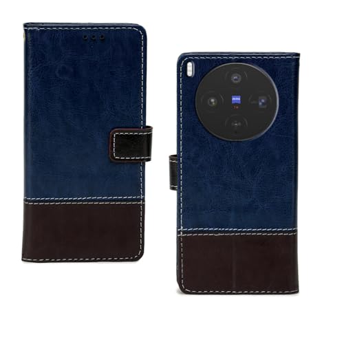 Image of amazon basics Vivo X300 5G Flip Cover | Card Pockets Wallet & Stand | Flip Cover for Vivo X300 5G (Blue Coffee)