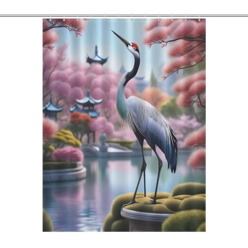 Rideau de douche Crane 140x183cm en polyester imperméable lavable avec 12 crochets