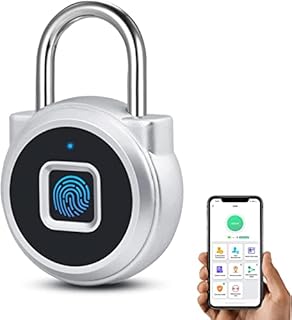 Fingerprint Lock, Dhiedas Smart Padlock, Bluetooth Lock, Fingerprint Padlock with Keyless, Weatherproof Outdoor Gate Lock, for Gym, School, Suitcase, Cabinet, Luggage, Storage and Fence