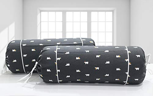 Image of AURAVE Cotton Flannel 144 TC Bolster Cover with Drawstring Closure, Set of 2, Soft Breathable Durable Machine Washable for Sofa Bed & Home Decor, 15 inchx30 inch, Multi | Cover Only