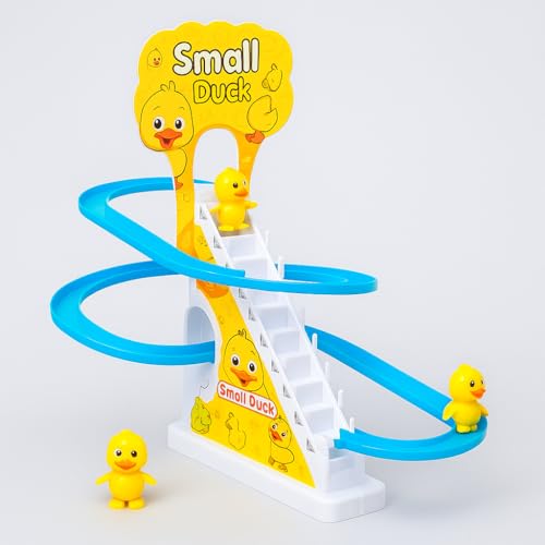 Image of Duck Climbing Stairs Free Laser Light Toy with Music & LED Lights, Automatic Escalator Track Slide Toy for Kids, Musical Duck Toy for Toddlers