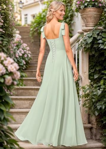 Chiffon Bridesmaid Dresses with Bow Square Neck Ruffled Formal Dresses for Women2